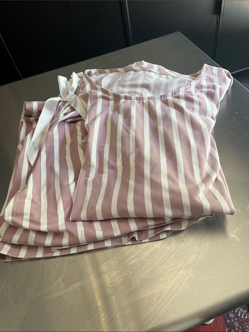 Cozy Pink and White Striped Pajama Set XL Lounging Sleeping Weekend